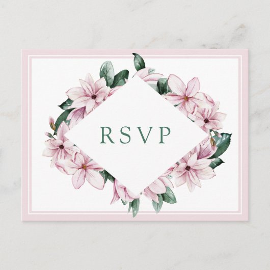 Carte Postale Elégant rose Aquarelle Magnolia Mariage RSVP (Devant)