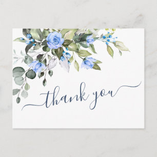 Carte Postale Elégant Rose bleu Eucalyptus Merci floral 