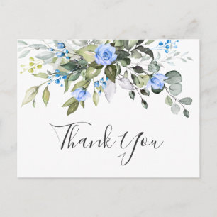 Carte Postale Elégant Rose bleu Eucalyptus Merci floral 