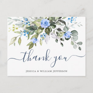 Carte Postale Elégant Rose bleu Eucalyptus Merci floral 