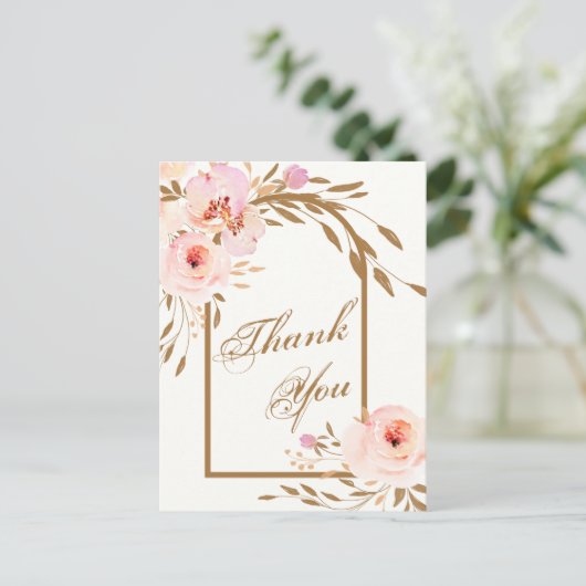 Carte Postale Élégant rose Blush Mariage photo Merci (Debout devant)