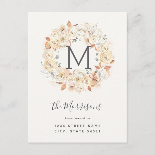 Carte Postale Élégant Rose de calligraphie Nouvelle adresse Dépl (Devant)