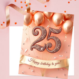 Carte Postale Élégant rose et or rose pour un 25ème anniversaire