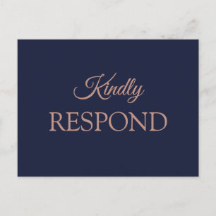 Carte Postale Elégant Rose Gold Navy Blue Wedding RSVP