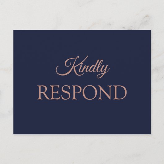 Carte Postale Elégant Rose Gold Navy Blue Wedding RSVP (Devant)