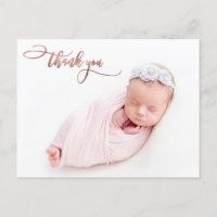 Élégant Rose Gold Script Nouveau Merci photo bébé
