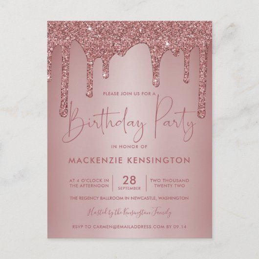 Carte Postale Elégant Rose Gold Sparkle Parties scintillant Driv (Devant)