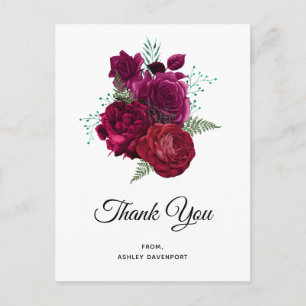 Carte Postale Élégant Rose Magenta Merci de bouquet floral