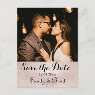 Carte Postale Élégant Rose moderne Gold Photo Enregistrer Date M