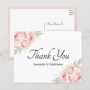 Carte Postale Élégant Rose rose Mariage Merci