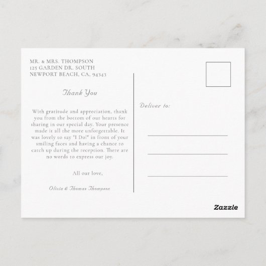 Carte Postale Élégant Rose Rustique Mariage or Merci photo (Dos)