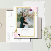 Carte Postale Élégant Rose Rustique Mariage or Merci photo