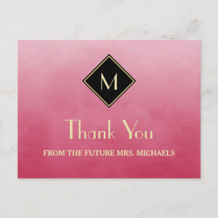 Carte Postale Élégant rose Simple Avec Merci Monogramme Or