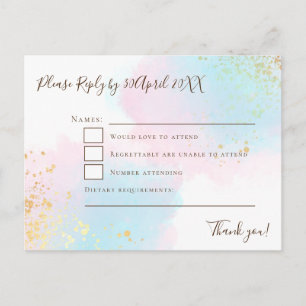 Carte Postale Elégant rose Turquoise avec Gold Confetti Wedding