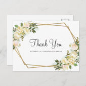 Carte Postale Élégant Rose végétal Mariage Merci (Devant / Derrière)