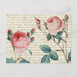 Carte Postale Élégant Rose Vintage sur écriture manuscrite
