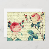 Carte Postale Élégant Rose Vintage sur écriture manuscrite (Devant / Derrière)