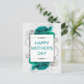 Carte Postale Elégant Roses Turquoises et Parties scintillant d' (Debout devant)