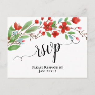 Carte Postale Elégant rouge aquarelle fleurit Mariage RSVP