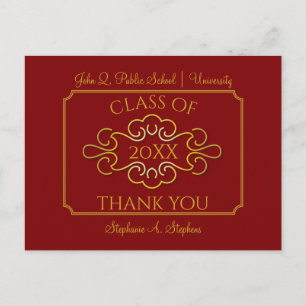 Carte Postale Élégant rouge Merci d'obtention de diplômes du G