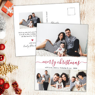 Carte Postale Élégant Rouge Script photo Collage Noël