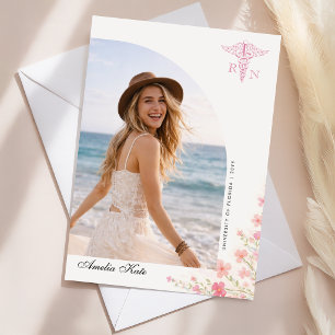 Carte Postale Elegant Ruban Rose Photo RN Remerciements de Diplô