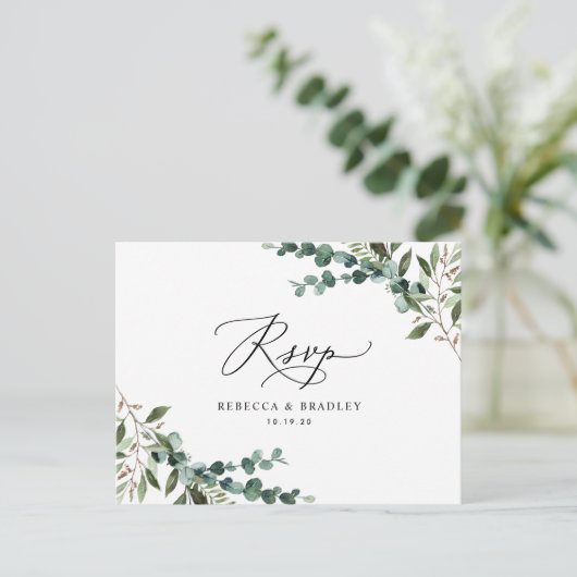 Carte Postale Elégant Rustique Eucalyptus Verdure Mariage RSVP (Debout devant)