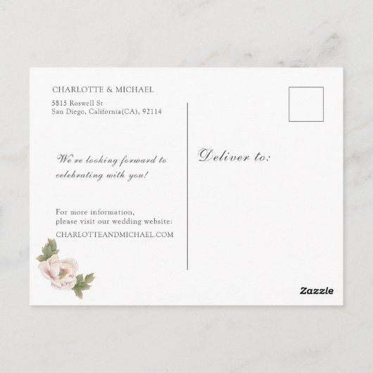 Carte Postale Elégant Sage and Blush Pink Enregistrer la date (Dos)