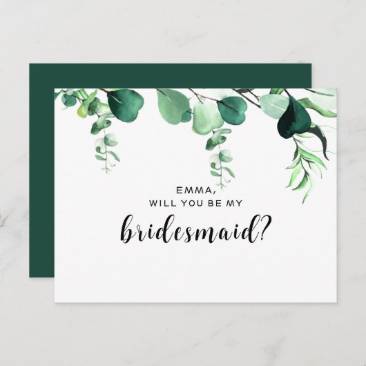 Carte Postale Elegant Sage Green Eucalyptus Foliage Bridesmaid (Devant / Derrière)