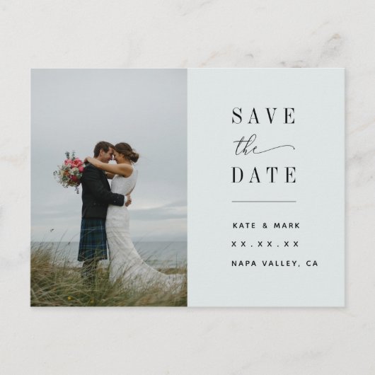Carte Postale Elégant Sage Photo Mariage Enregistrer les dates (Devant)