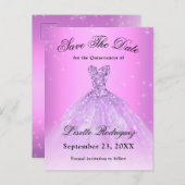 Carte Postale Élégant Save The Date Quinceanera Violet Lilas (Devant / Derrière)