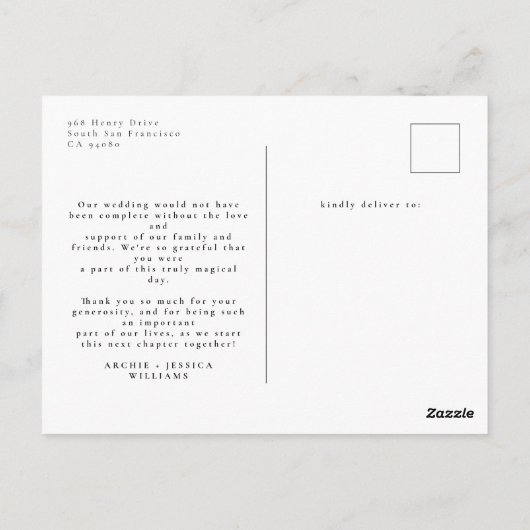 Carte Postale Élégant Script 2 Photo Minimal Merci pour votre ma (Dos)