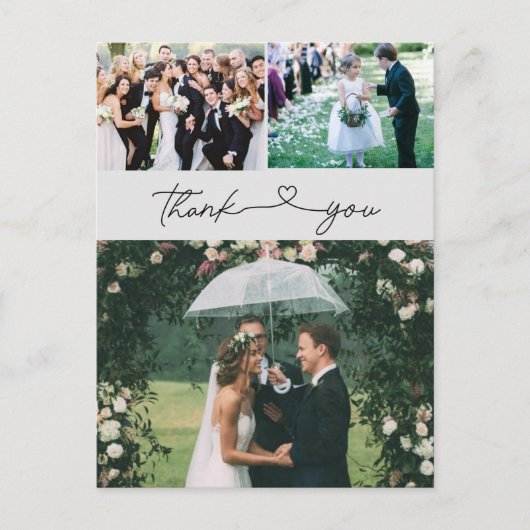 Carte Postale Élégant Script 3 Mariage photo Merci (Devant)