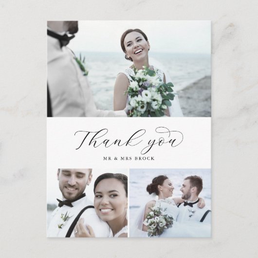Carte Postale Élégant Script 3 Photo Collage Mariage Remerciemen (Devant)