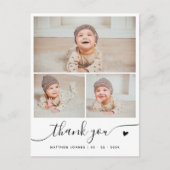 Carte Postale Élégant Script 3 Photo Collage Merci bébé (Devant)