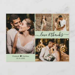 Carte Postale Élégant Script 4 Photo Collage Mariage Merci