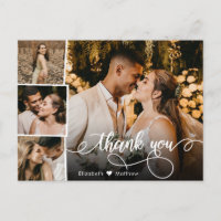 Élégant Script 4 Photo Collage Mariage Merci