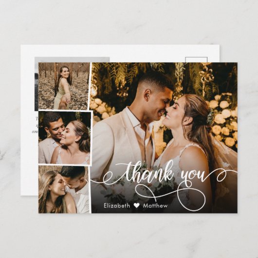 Carte Postale Élégant Script 4 Photo Collage Mariage Merci (Devant / Derrière)