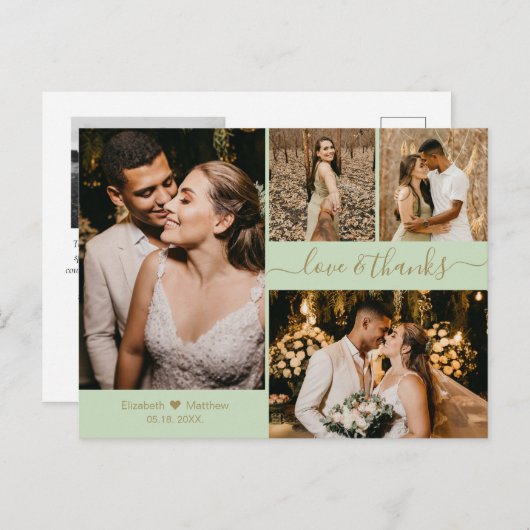 Carte Postale Élégant Script 4 Photo Collage Mariage Merci P (Devant / Derrière)