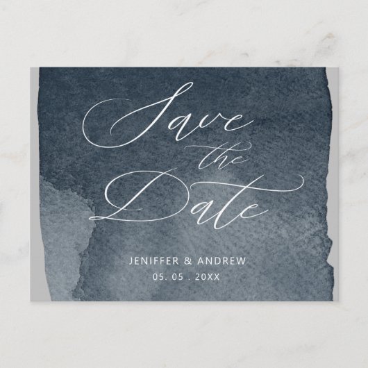 Carte Postale Élégant Script Aquarelle Laver Enregistrer La Date (Devant)