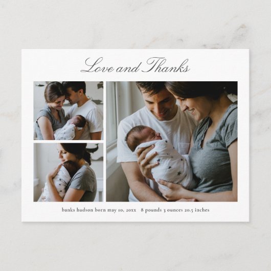 Carte Postale Élégant Script Baby Photo Faire-part (Devant)