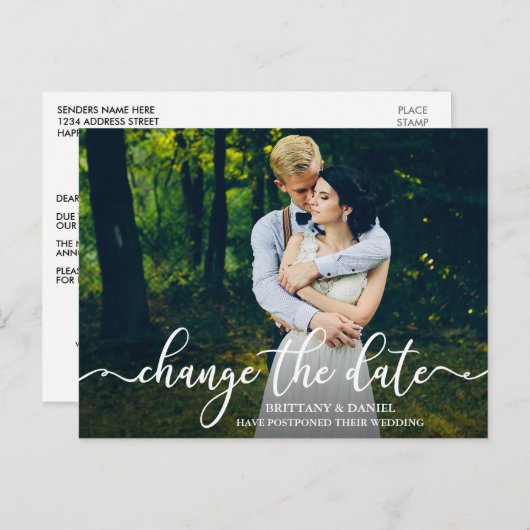 Carte Postale Élégant Script Calligraphie Changer La Date Photo (Devant / Derrière)