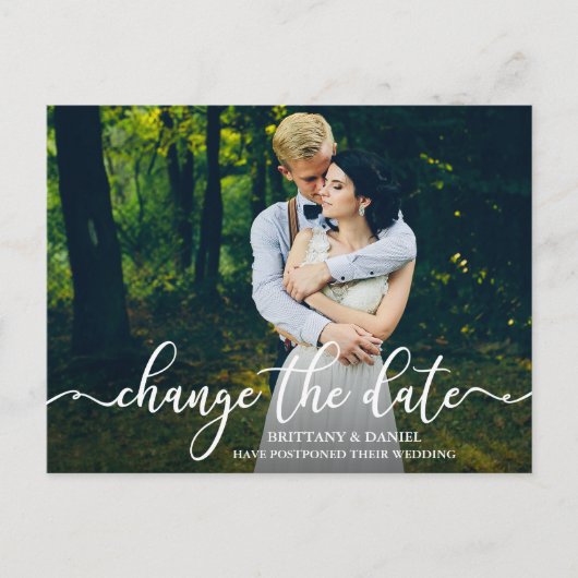 Carte Postale Élégant Script Calligraphie Changer La Date Photo (Devant)