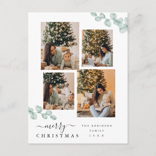 Carte Postale Élégant Script Chic Botanical Christmas Collage (Devant)