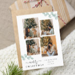 Carte Postale Élégant Script Chic Botanical Christmas Collage<br><div class="desc">Notre carte photo de vacances élégant est idéal pour tous ceux qui recherchent une façon unique de souhaiter à leurs proches des vacances heureuses grâce à une carte élégante et élégante avec leur propre photo. Le design est chic, élégant et unique. Il présente un collage de 4 photos personnalisables dont...</div>