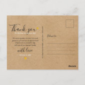 Carte Postale Élégant Script Cœur Doré Merci Kraft Rustique (Dos)