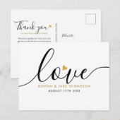 Carte Postale Élégant Script Cœur Doré Remerciements Moderne (Devant / Derrière)
