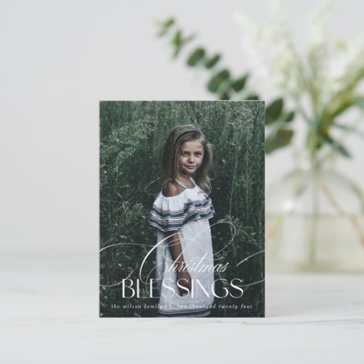 Carte Postale Élégant Script de Noël Bénédictions vacances (Debout devant)