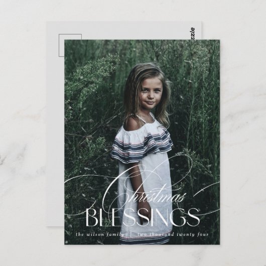 Carte Postale Élégant Script de Noël Bénédictions vacances (Devant / Derrière)