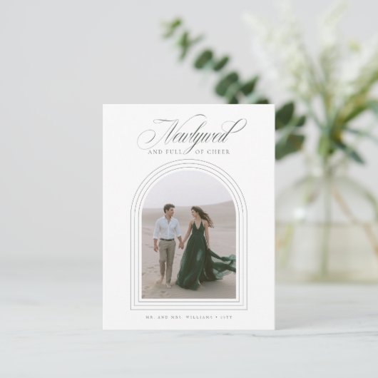 Carte Postale Élégant Script de Noël nouvellement marié (Debout devant)